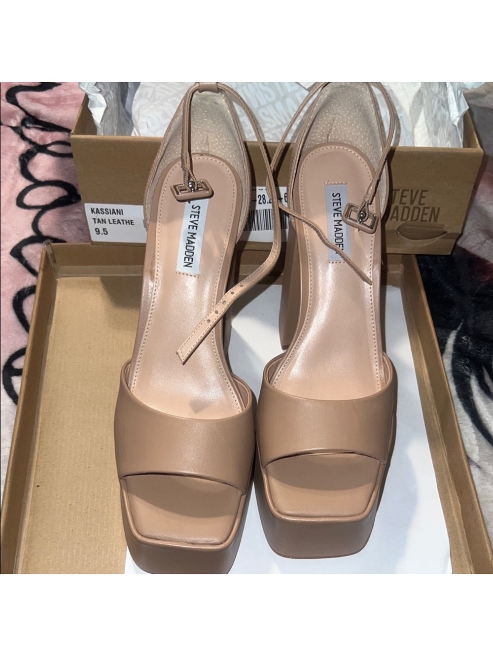 Steve Madden Tan Platform Ankle-Strap Sandals